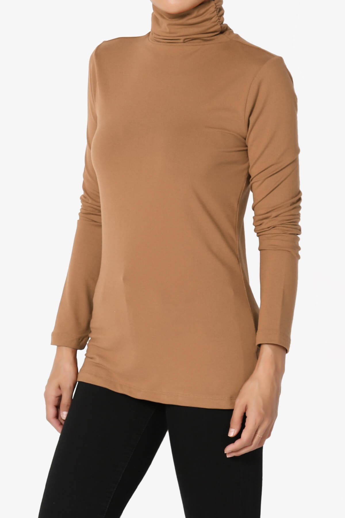 Viable Ruched Turtle Neck Long Sleeve Top DEEP CAMEL_3