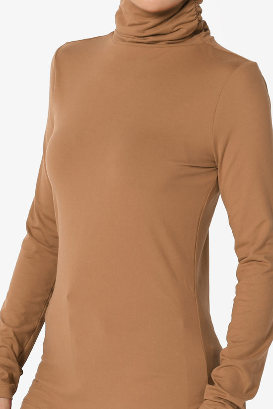 Viable Ruched Turtle Neck Long Sleeve Top DEEP CAMEL_5