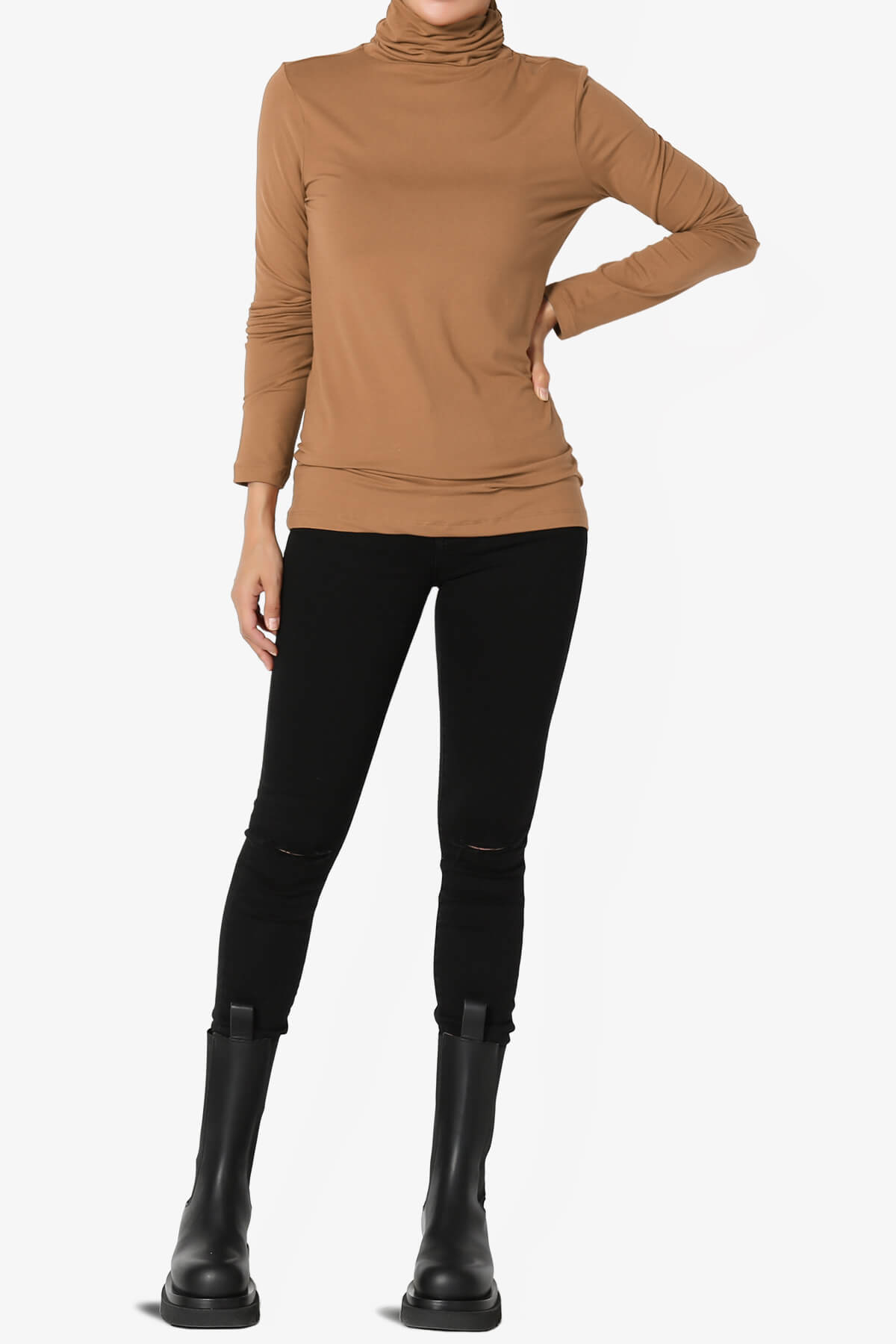Viable Ruched Turtle Neck Long Sleeve Top DEEP CAMEL_6