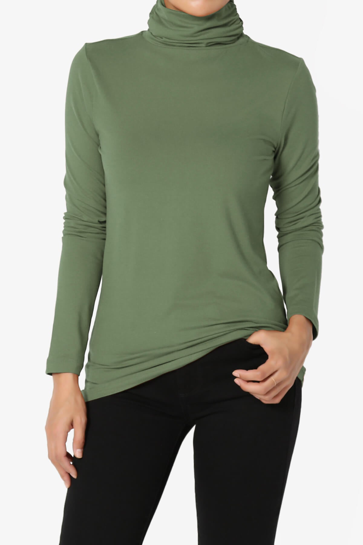 Load image into Gallery viewer, Viable Ruched Turtle Neck Long Sleeve Top DUSTY OLIVE_1
