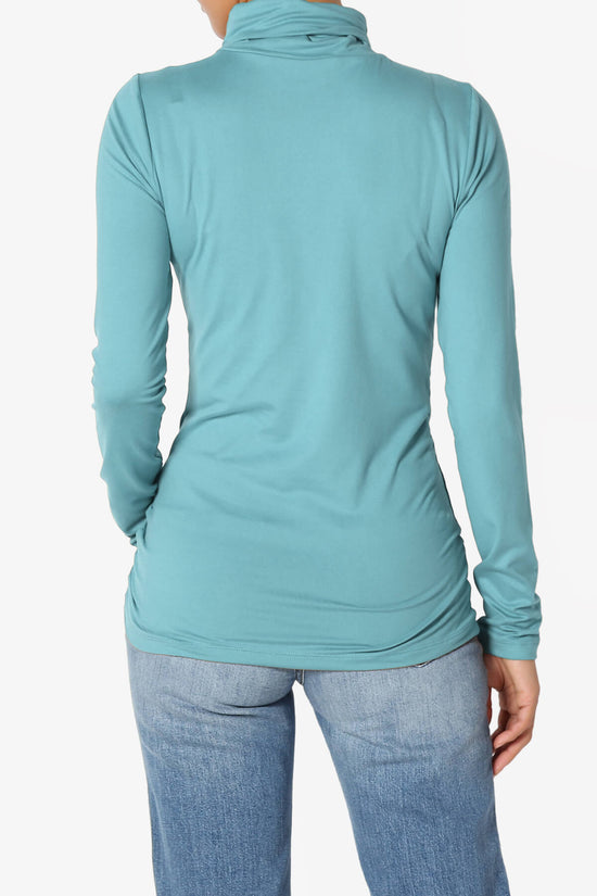 Viable Ruched Turtle Neck Long Sleeve Top DUSTY TEAL_2