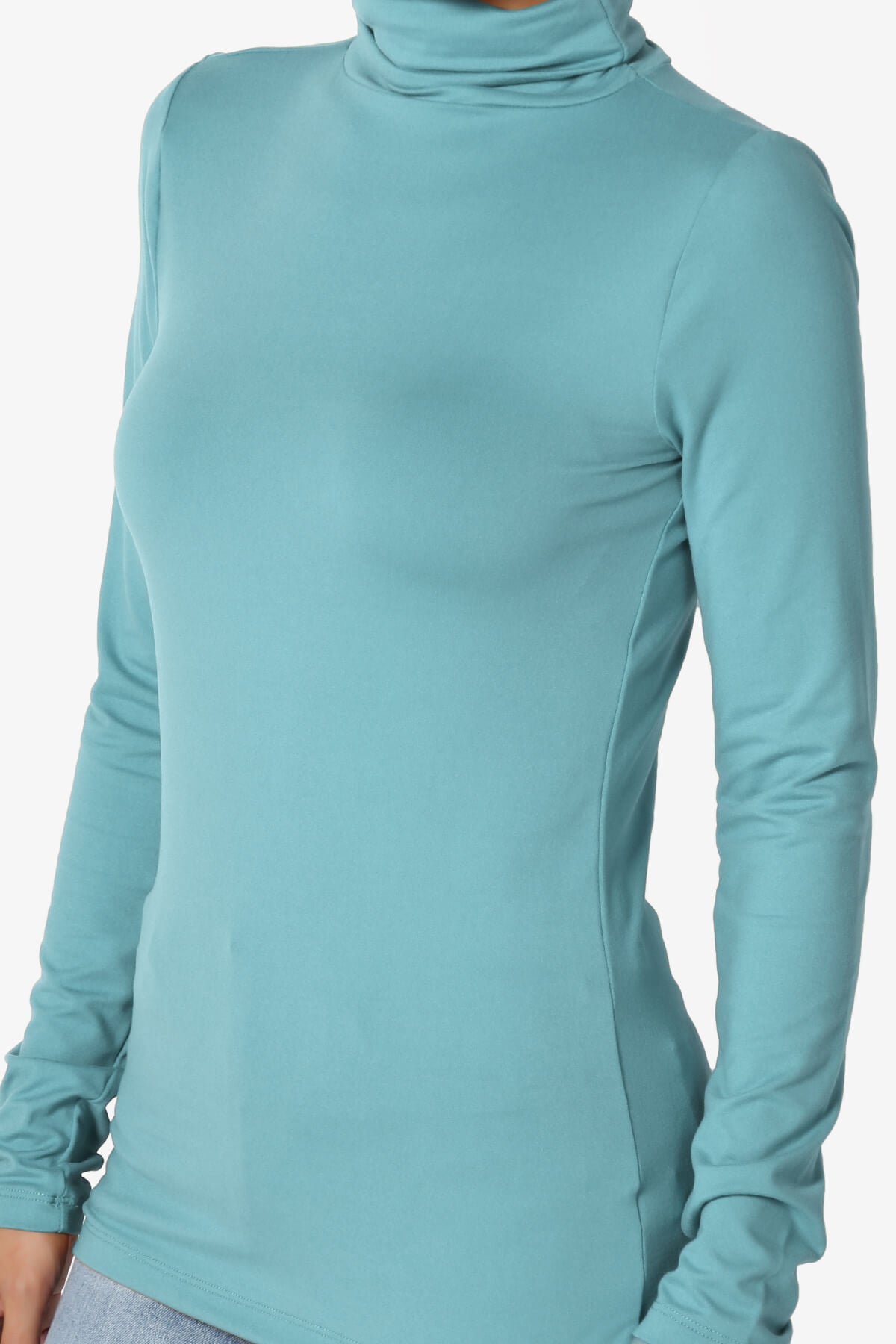 Viable Ruched Turtle Neck Long Sleeve Top DUSTY TEAL_5