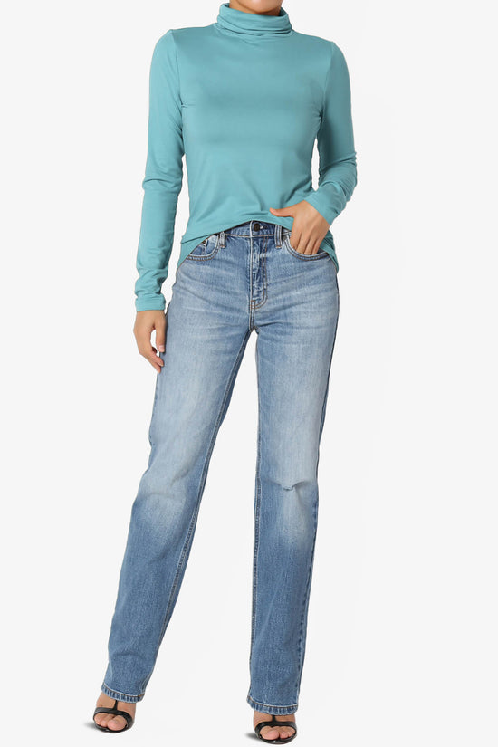 Viable Ruched Turtle Neck Long Sleeve Top DUSTY TEAL_6