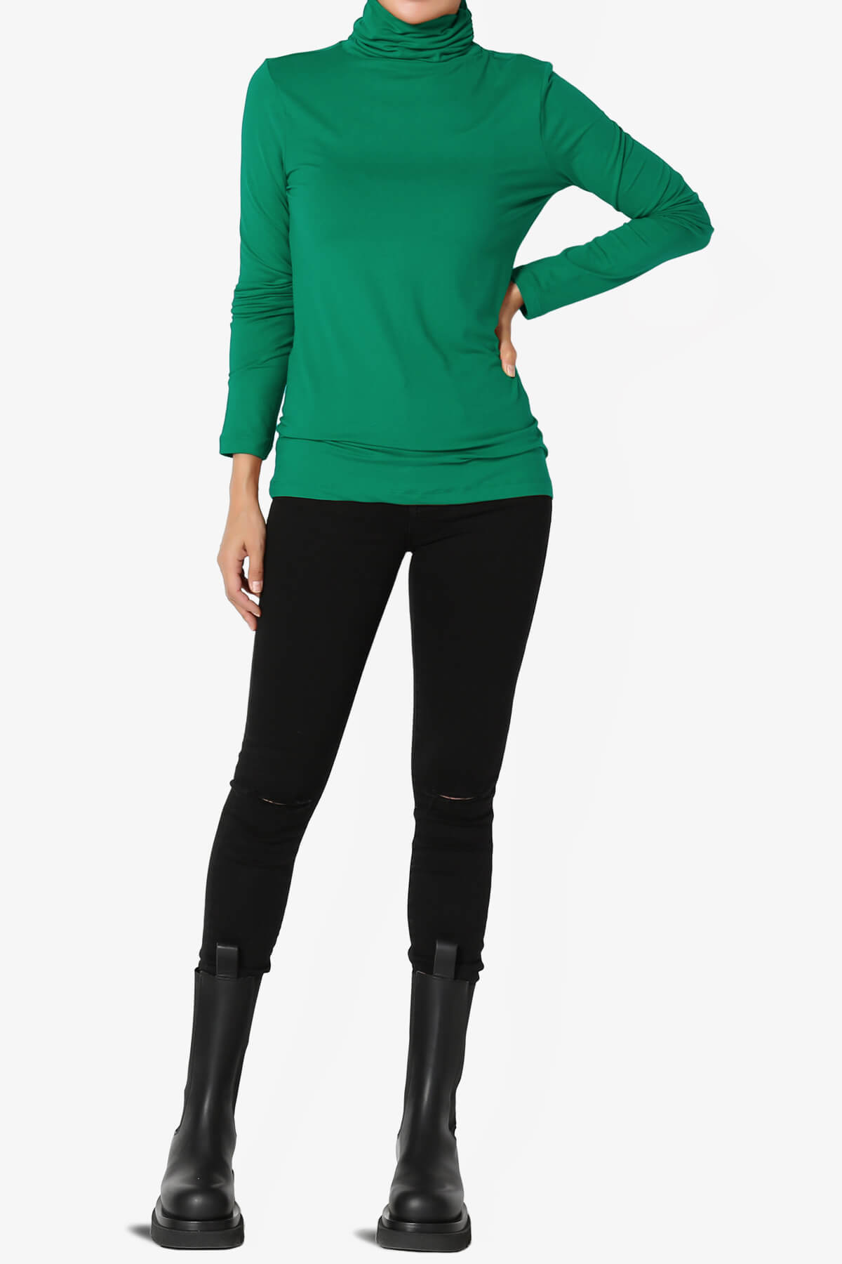 Viable Ruched Turtle Neck Long Sleeve Top FOREST GREEN_6