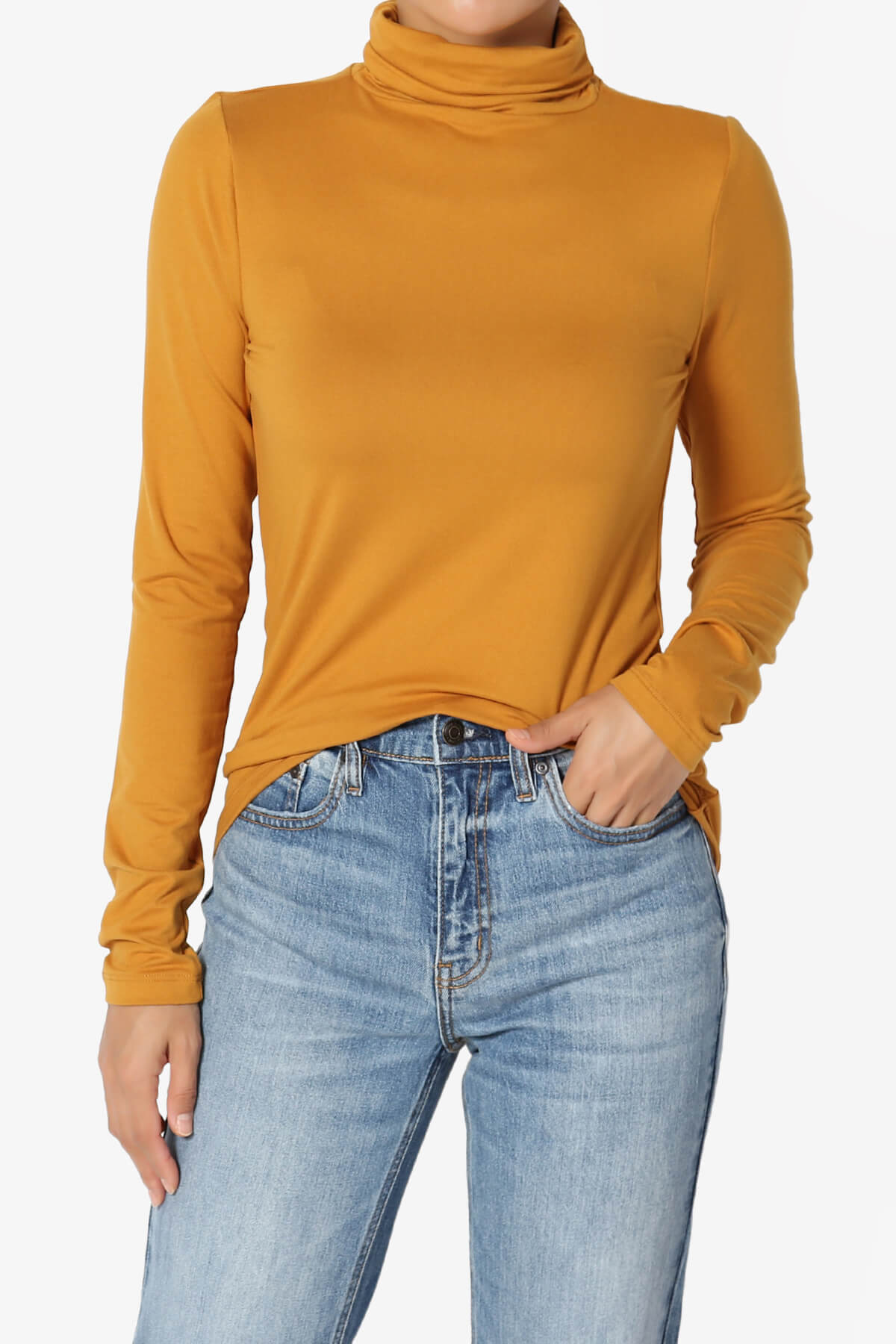 Viable Ruched Turtle Neck Long Sleeve Top GOLDEN MUSTARD_1