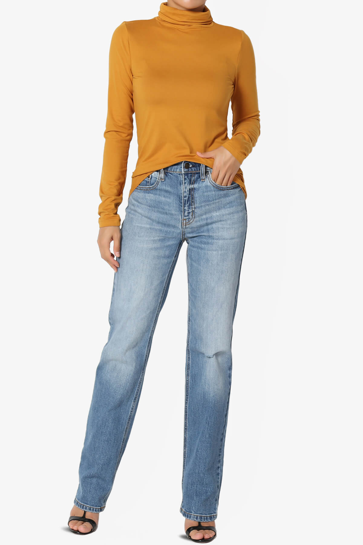 Viable Ruched Turtle Neck Long Sleeve Top GOLDEN MUSTARD_6