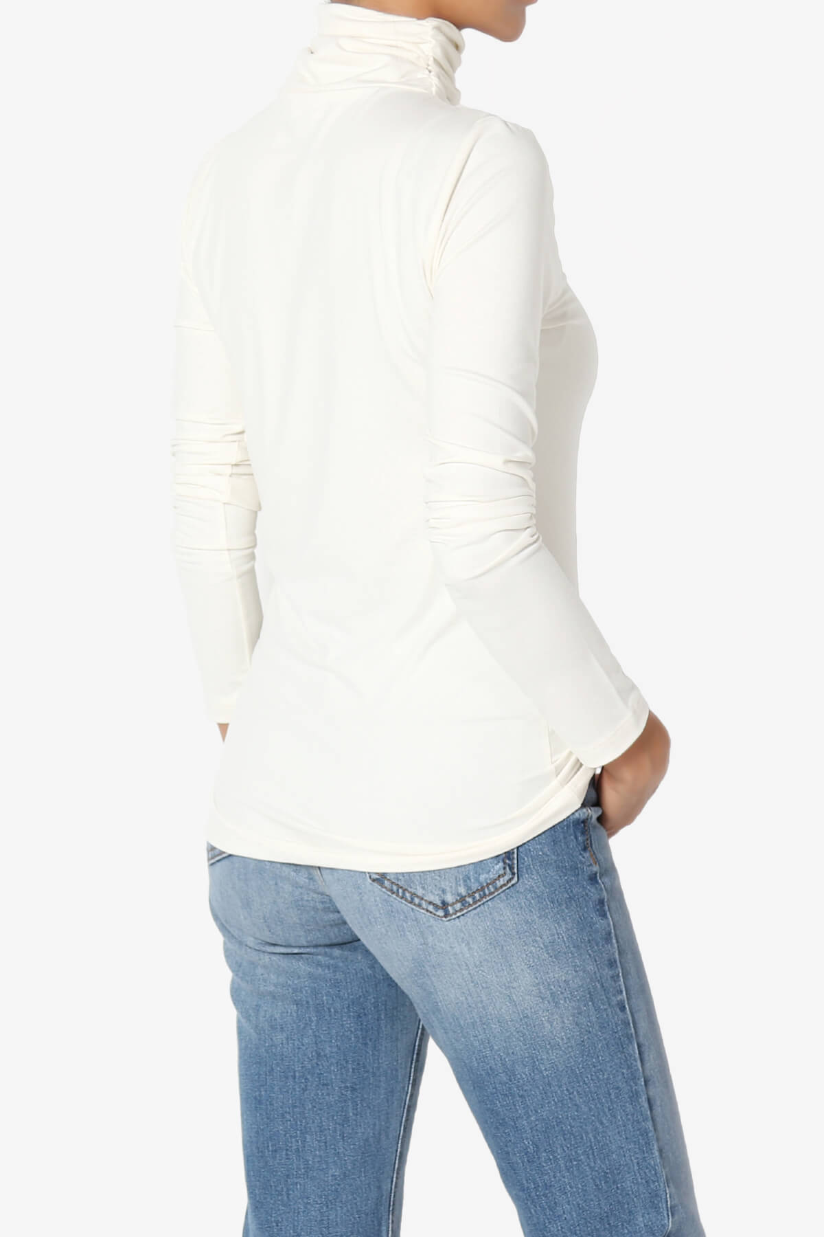 Viable Ruched Turtle Neck Long Sleeve Top IVORY_4
