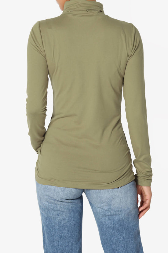 Viable Ruched Turtle Neck Long Sleeve Top KHAKI GREEN_2