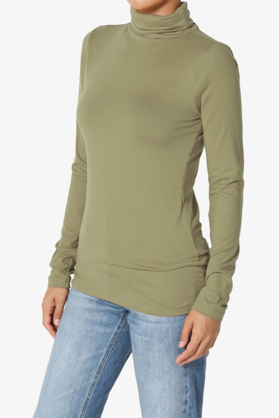 Viable Ruched Turtle Neck Long Sleeve Top KHAKI GREEN_3