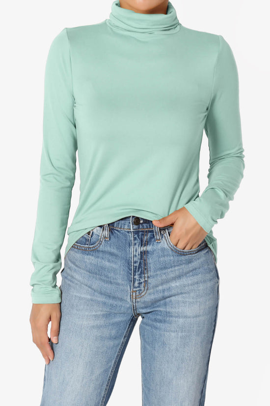 Viable Ruched Turtle Neck Long Sleeve Top LIGHT GREEN_1