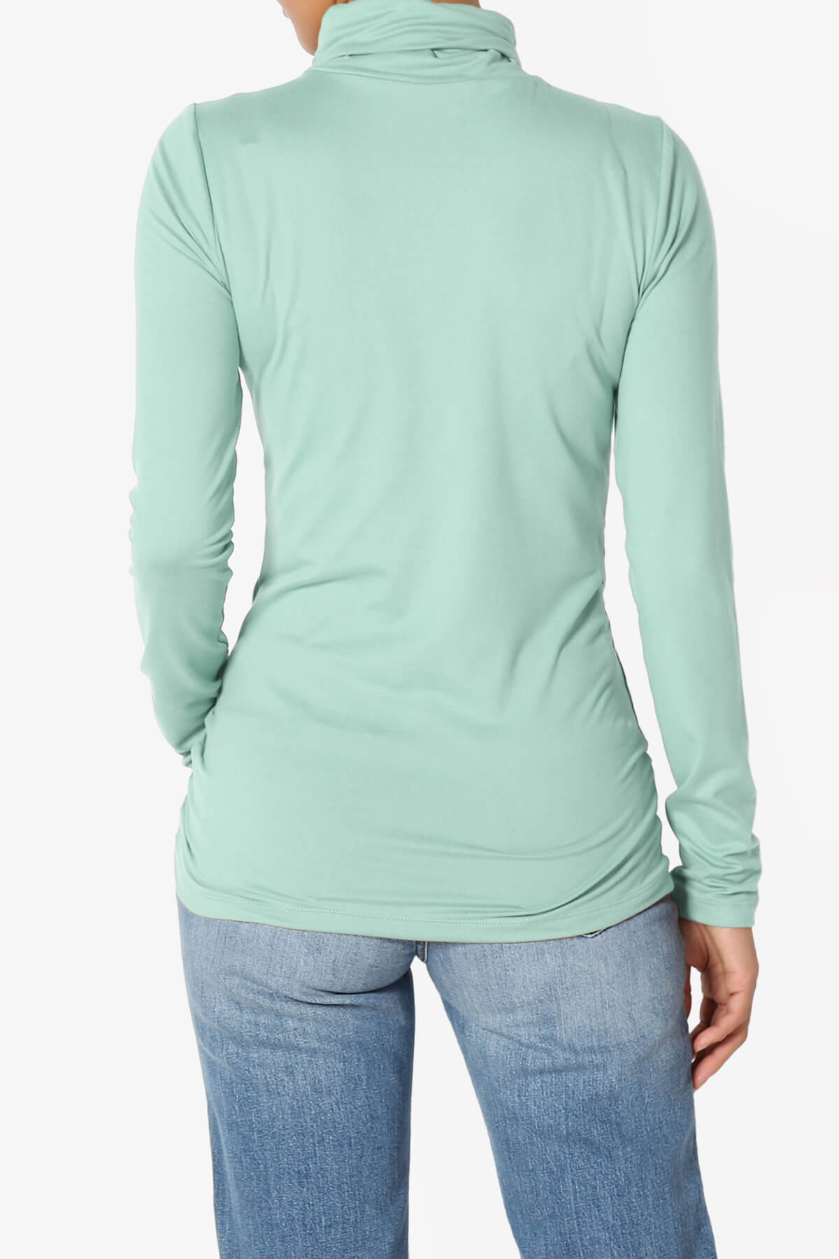 Viable Ruched Turtle Neck Long Sleeve Top LIGHT GREEN_2
