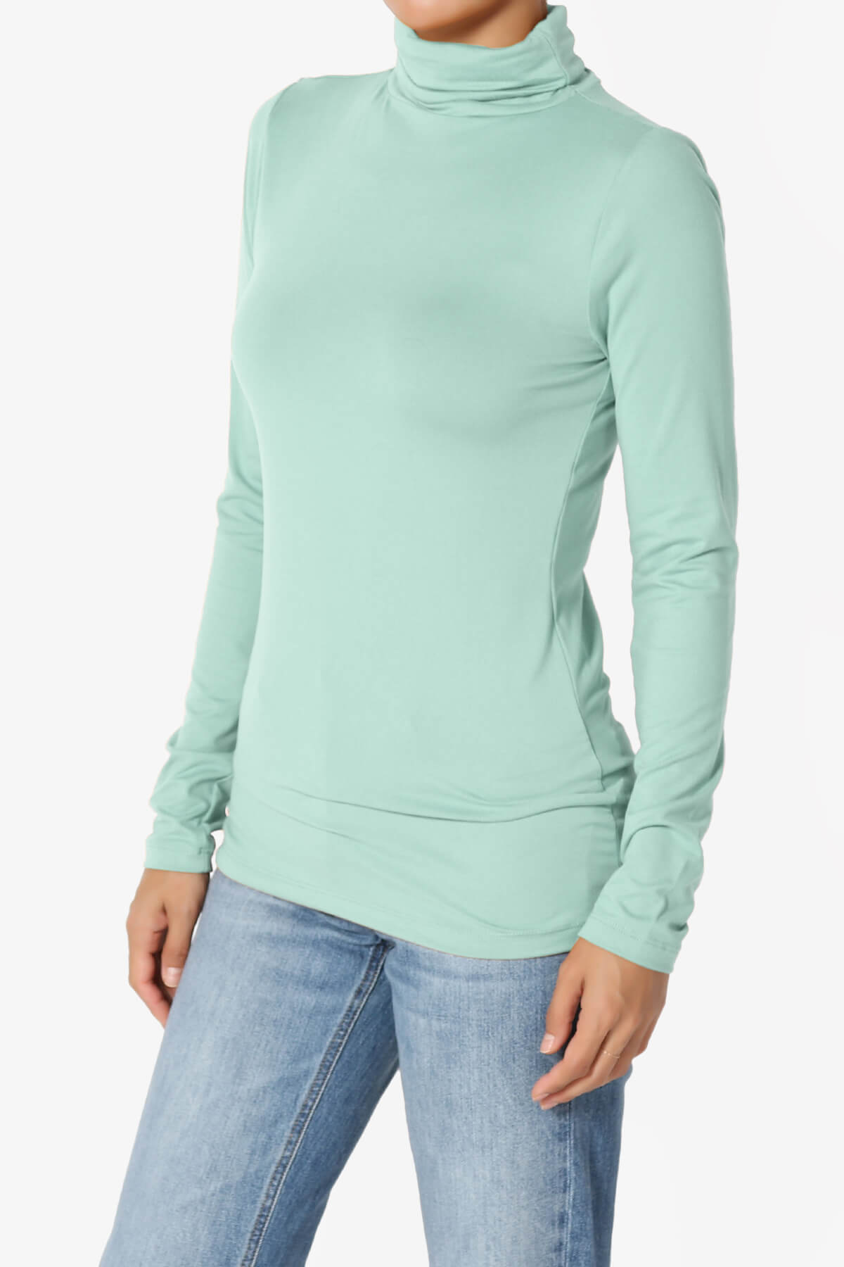 Viable Ruched Turtle Neck Long Sleeve Top LIGHT GREEN_3