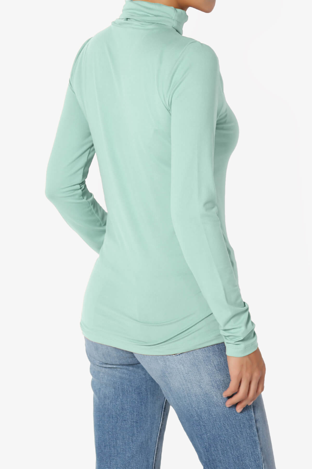 Viable Ruched Turtle Neck Long Sleeve Top LIGHT GREEN_4