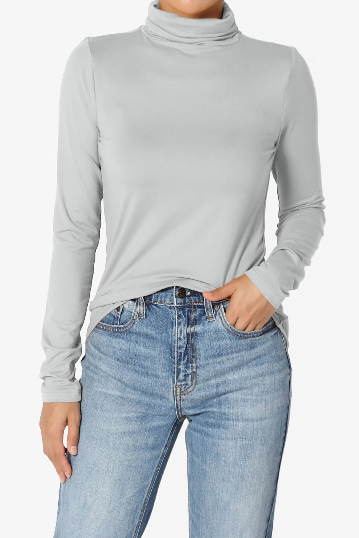 Viable Ruched Turtle Neck Long Sleeve Top LIGHT GREY_1