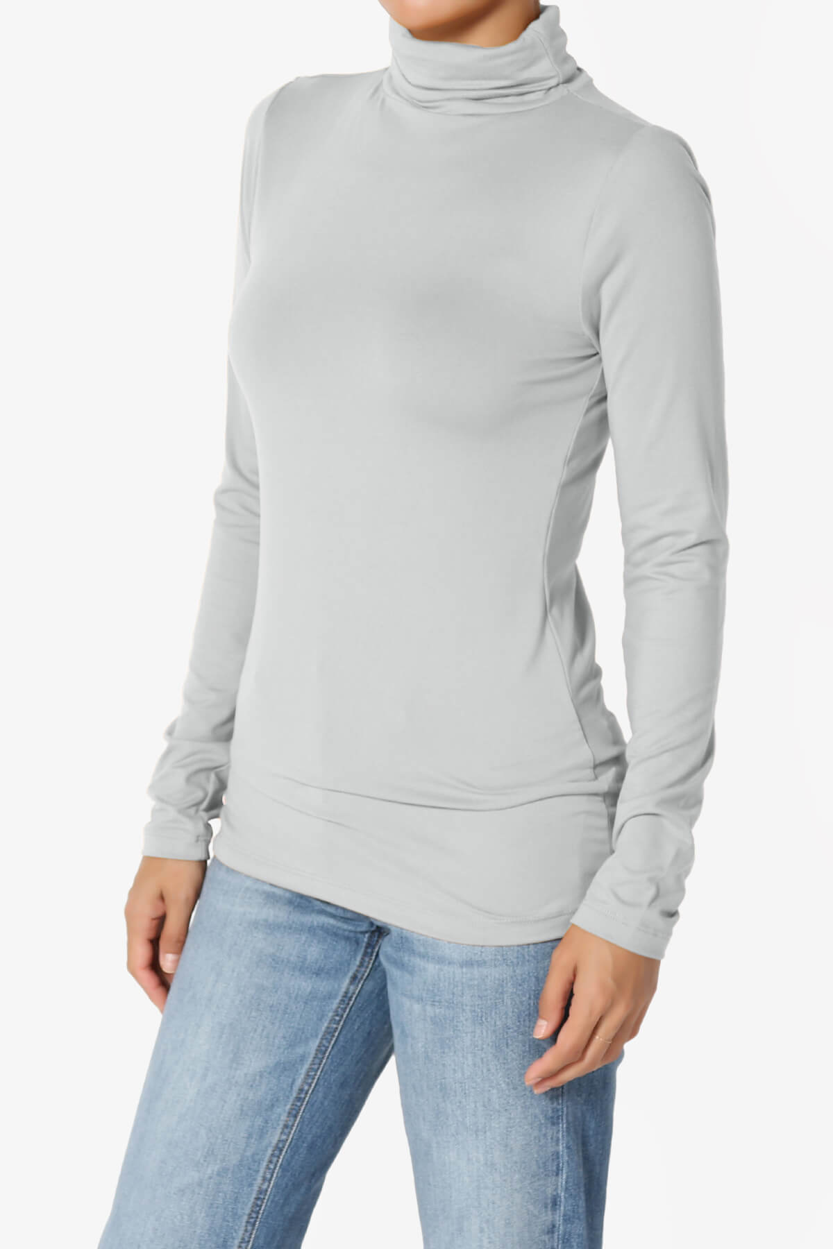 Viable Ruched Turtle Neck Long Sleeve Top LIGHT GREY_3