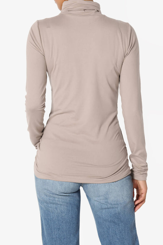 Viable Ruched Turtle Neck Long Sleeve Top LIGHT MOCHA_2