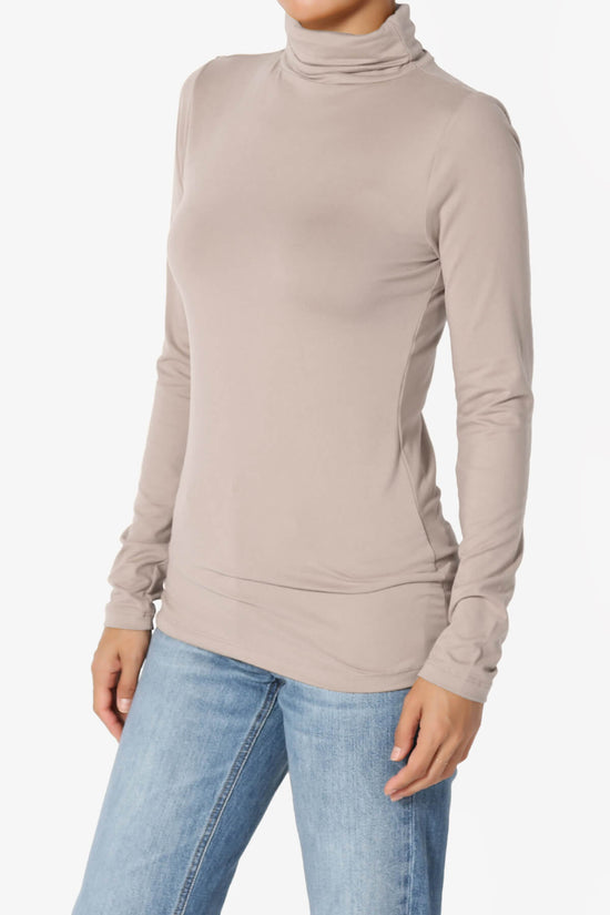 Viable Ruched Turtle Neck Long Sleeve Top LIGHT MOCHA_3