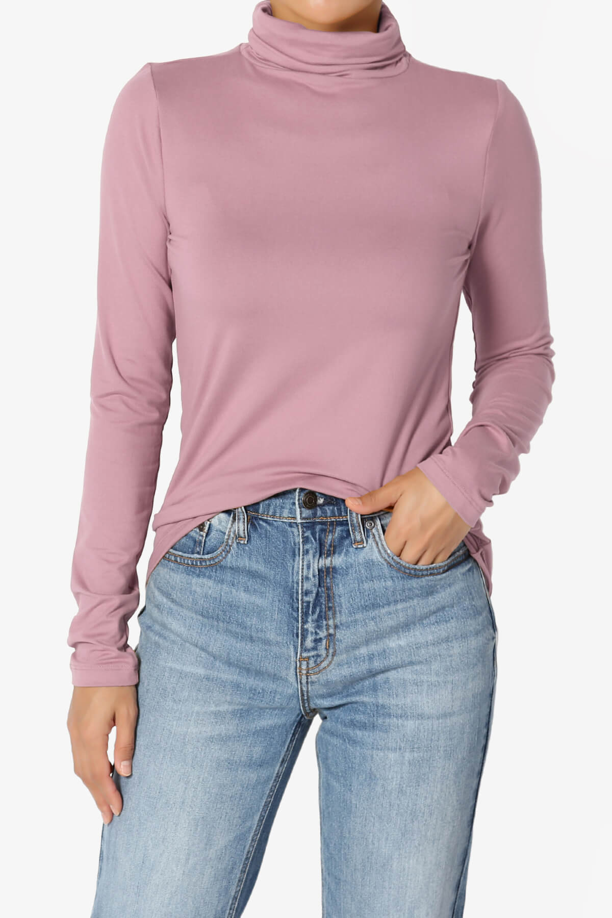 Load image into Gallery viewer, Viable Ruched Turtle Neck Long Sleeve Top LIGHT ROSE_1
