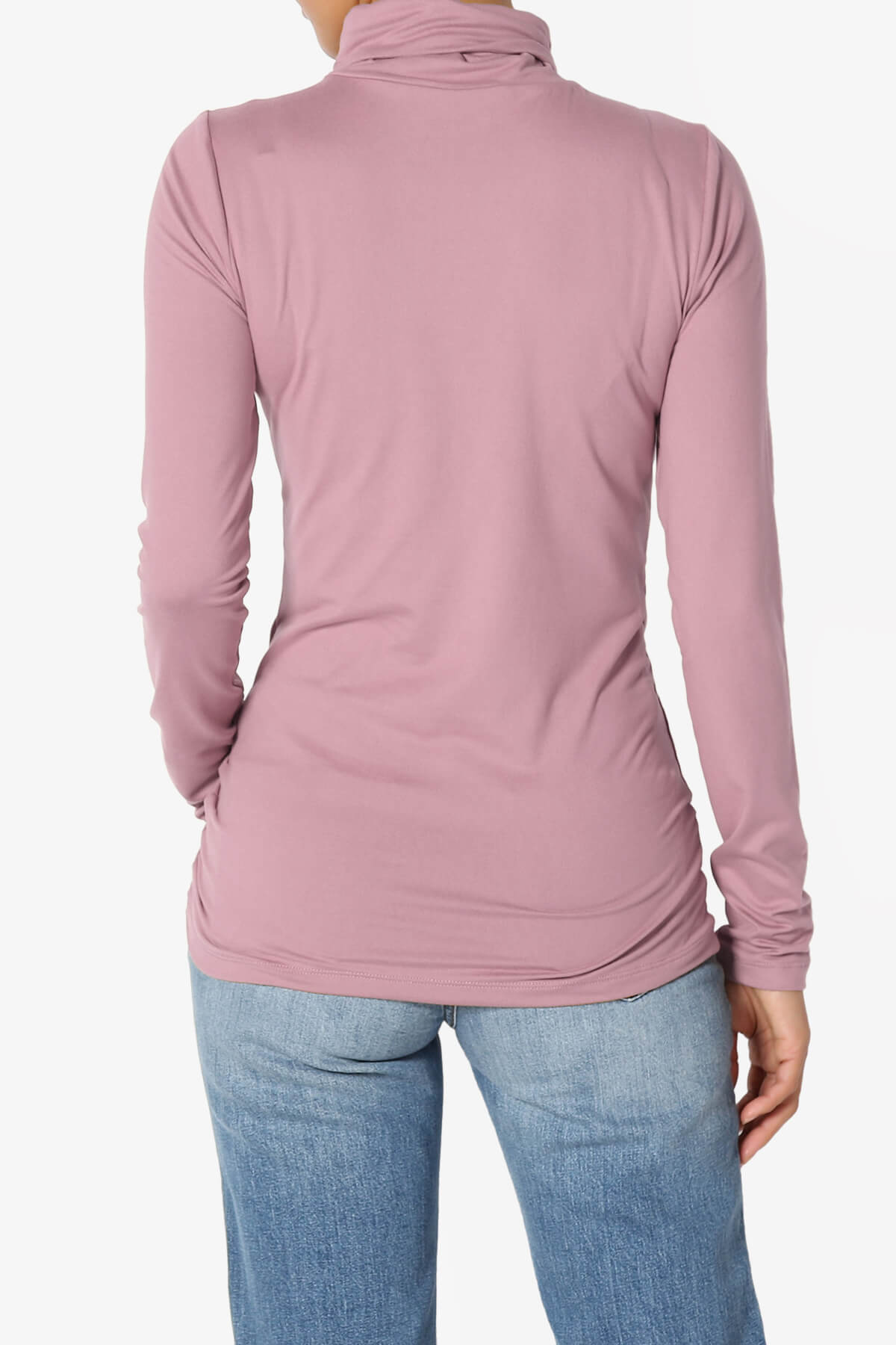 Viable Ruched Turtle Neck Long Sleeve Top LIGHT ROSE_2