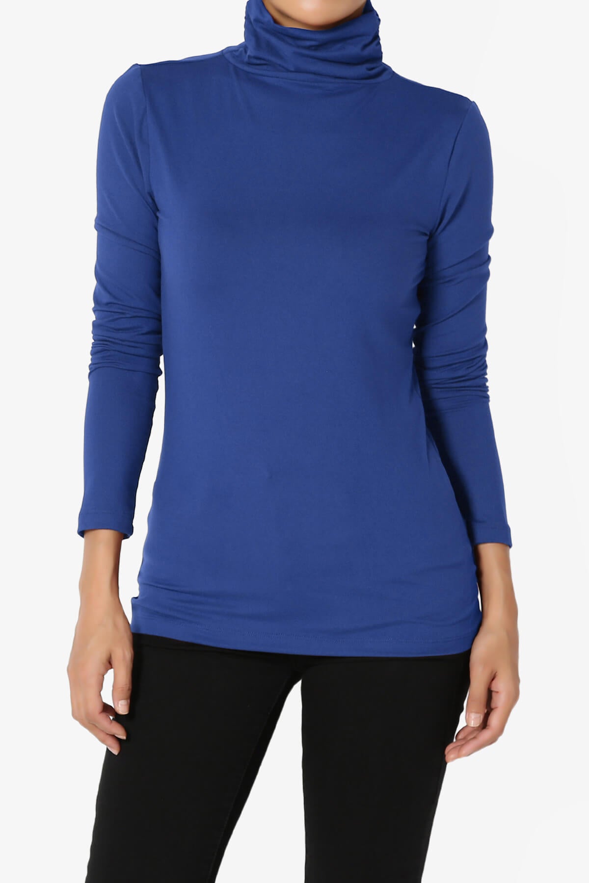 Viable Ruched Turtle Neck Long Sleeve Top MID NAVY_1
