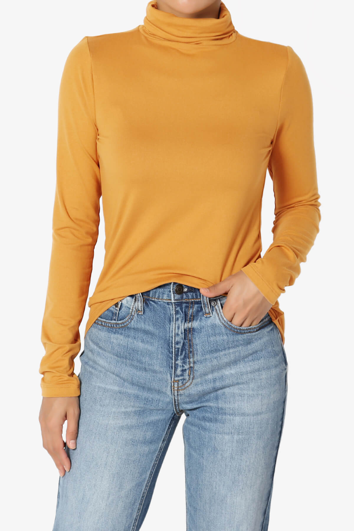 Viable Ruched Turtle Neck Long Sleeve Top MUSTARD_1