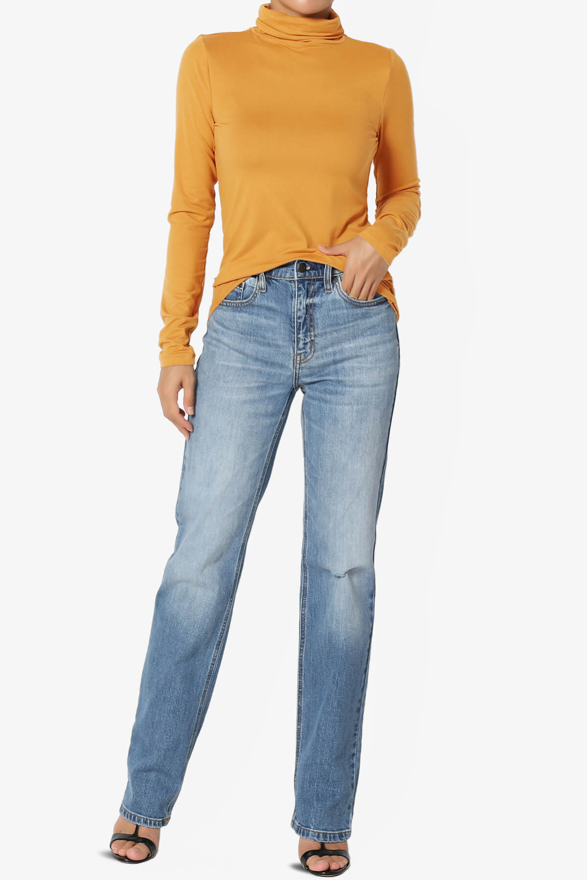 Viable Ruched Turtle Neck Long Sleeve Top MUSTARD_6
