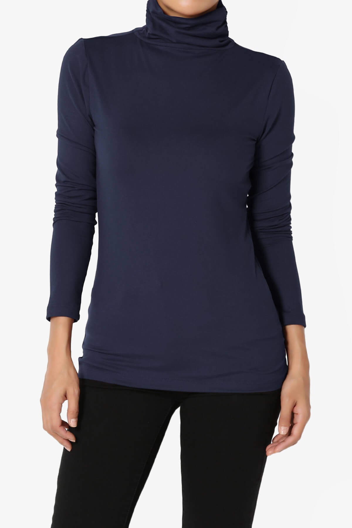 Viable Ruched Turtle Neck Long Sleeve Top NAVY_1