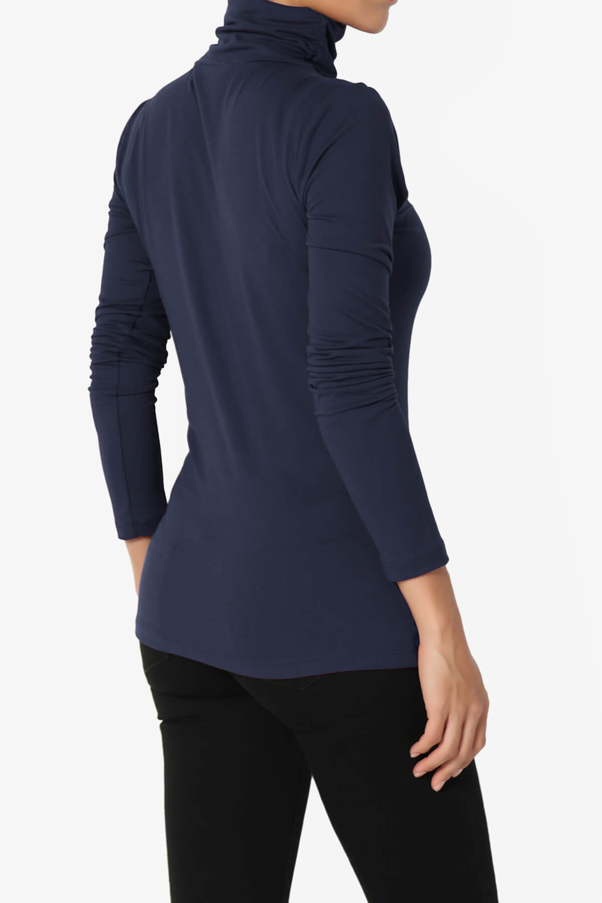 Viable Ruched Turtle Neck Long Sleeve Top NAVY_4