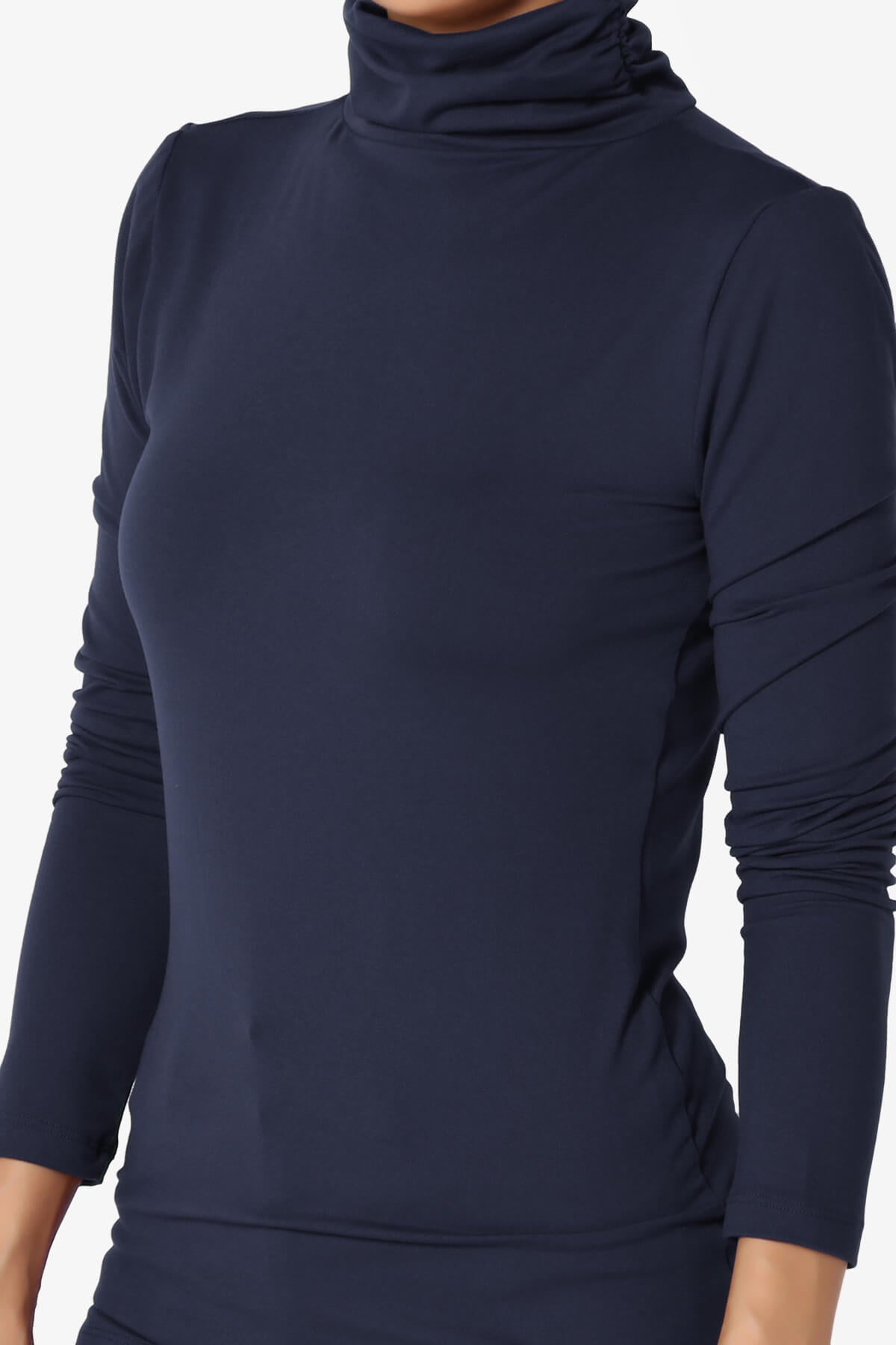 Viable Ruched Turtle Neck Long Sleeve Top NAVY_5