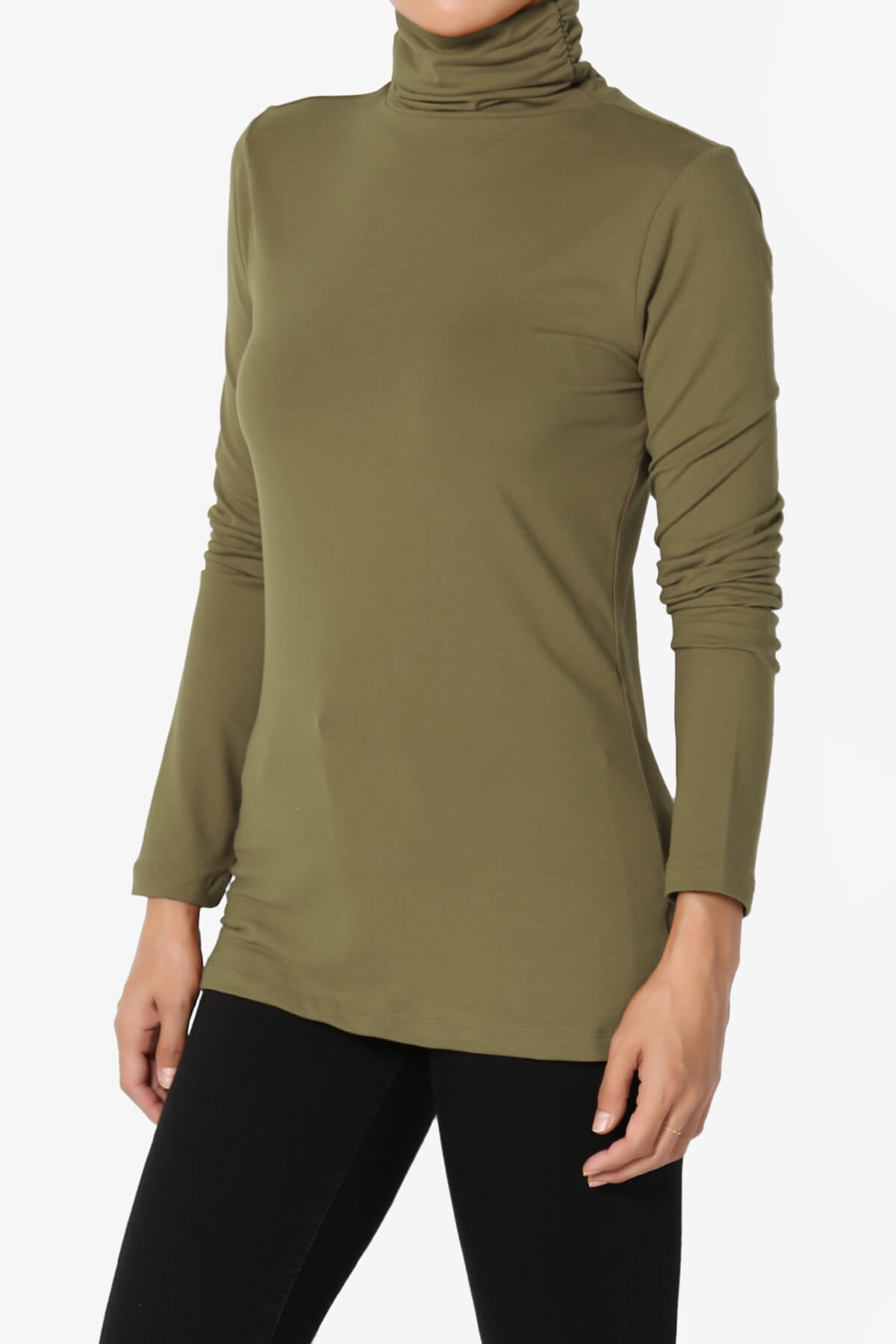Viable Ruched Turtle Neck Long Sleeve Top OLIVE KHAKI_3