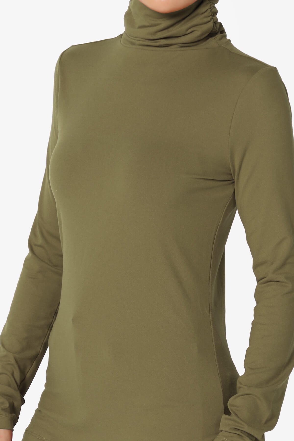 Viable Ruched Turtle Neck Long Sleeve Top OLIVE KHAKI_5