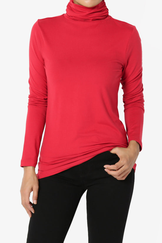 Viable Ruched Turtle Neck Long Sleeve Top RED_1