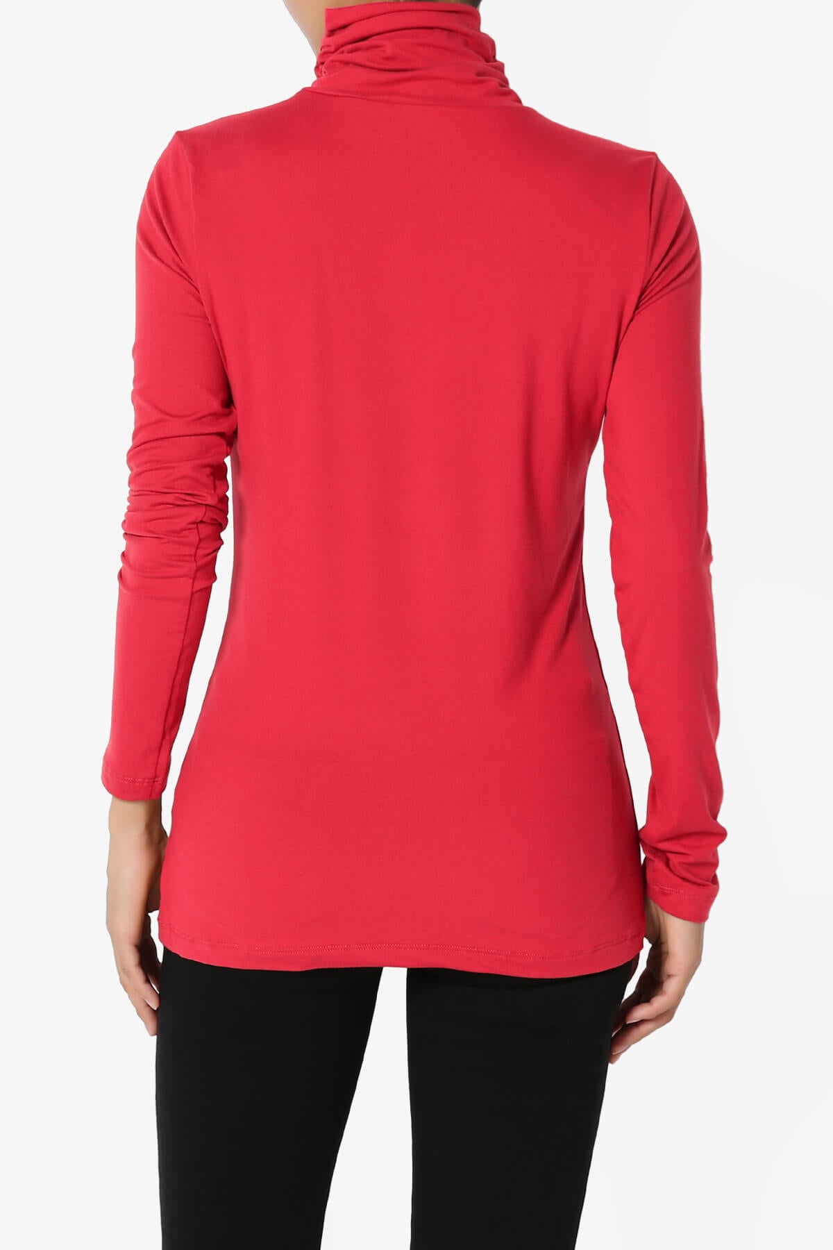 Viable Ruched Turtle Neck Long Sleeve Top RED_2