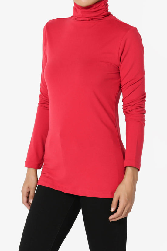 Viable Ruched Turtle Neck Long Sleeve Top RED_3