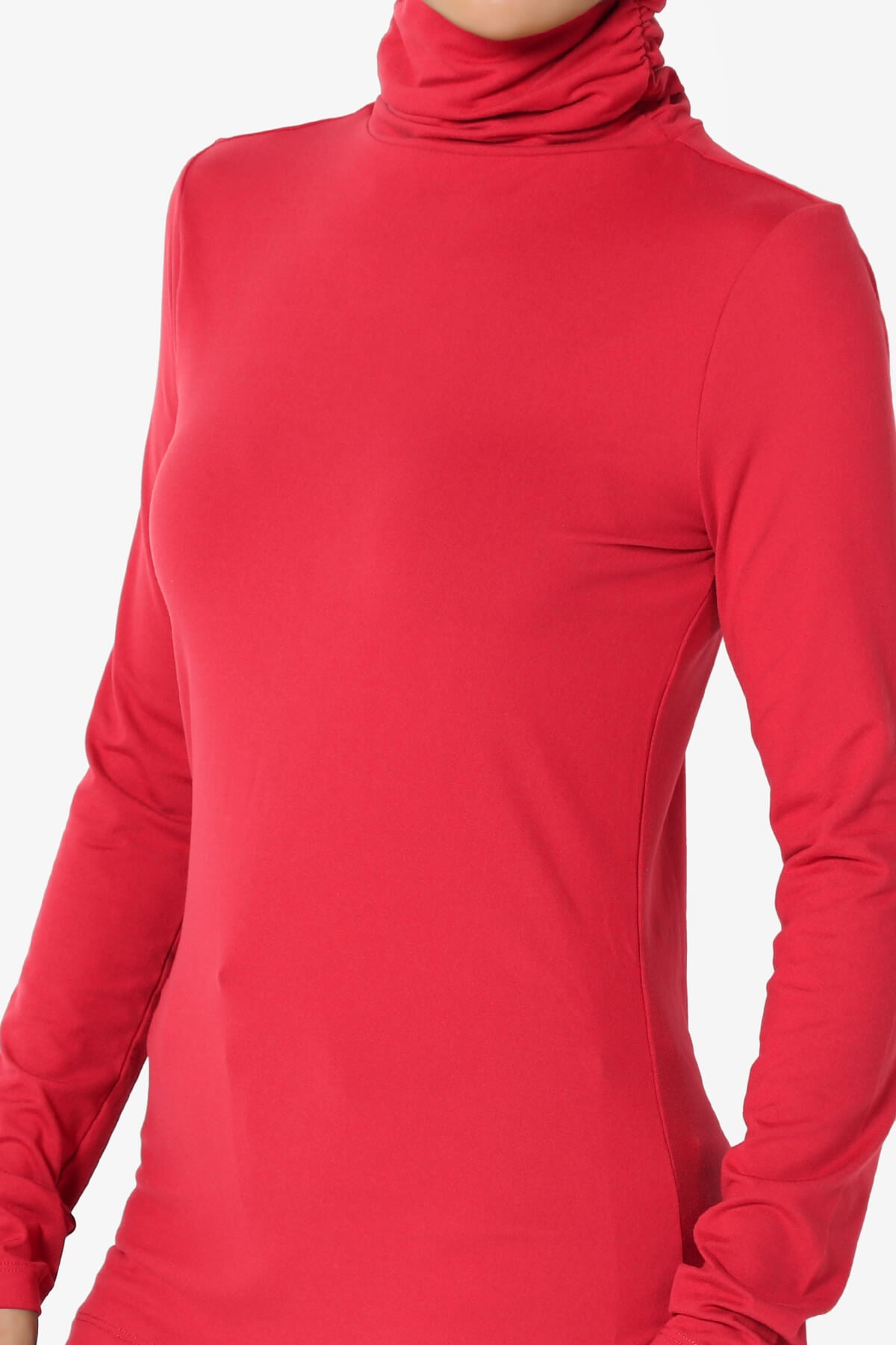 Viable Ruched Turtle Neck Long Sleeve Top RED_5
