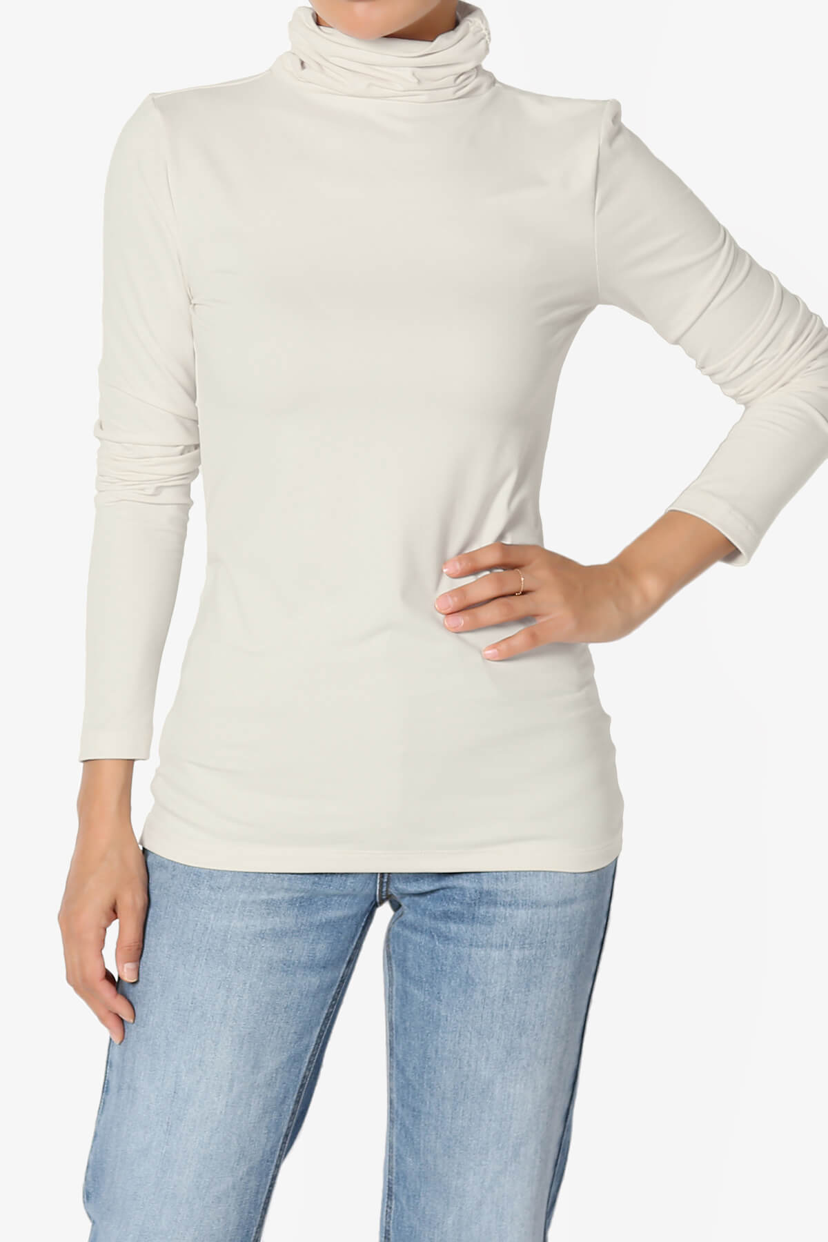 Viable Ruched Turtle Neck Long Sleeve Top SAND BEIGE_1