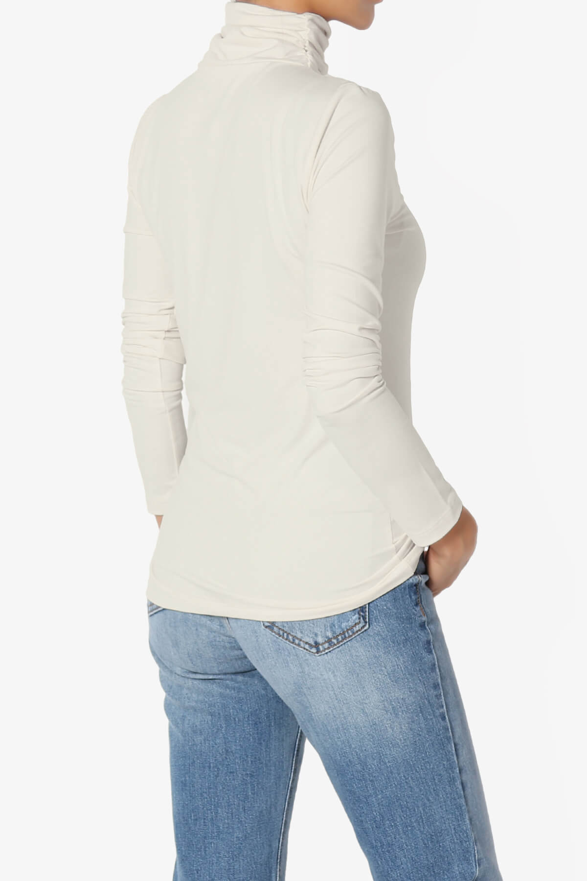 Viable Ruched Turtle Neck Long Sleeve Top SAND BEIGE_4