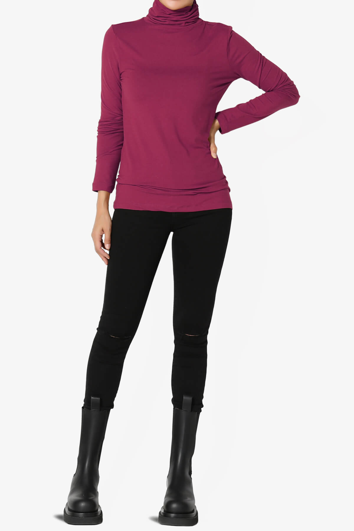 Viable Ruched Turtle Neck Long Sleeve Top WINE_6