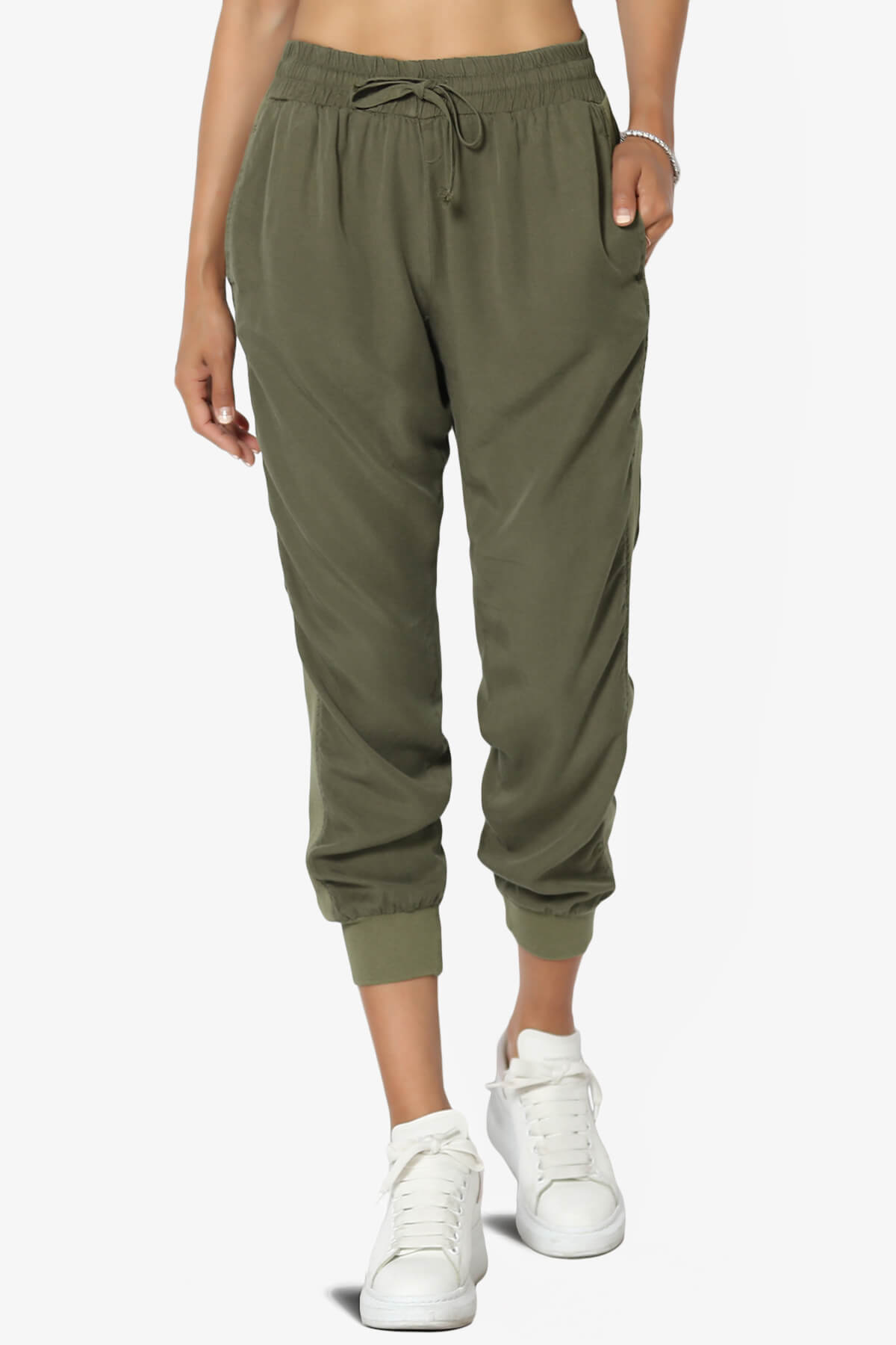 Wizen Washed Tencel Ribbed Jogger Pants OLIVE_1