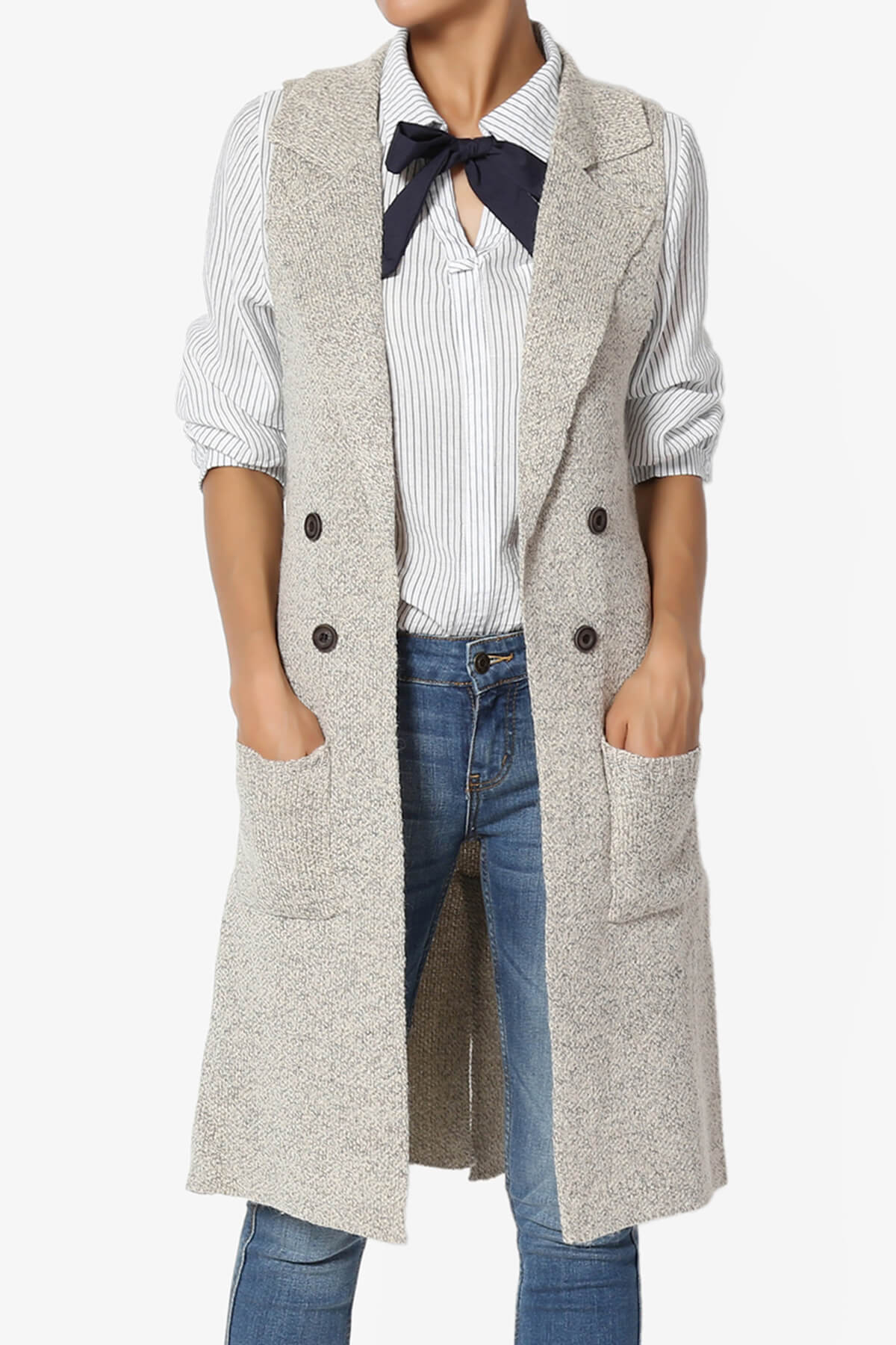 Load image into Gallery viewer, Yaro Sweater Knit Long Vest Gilet OATMEAL_1
