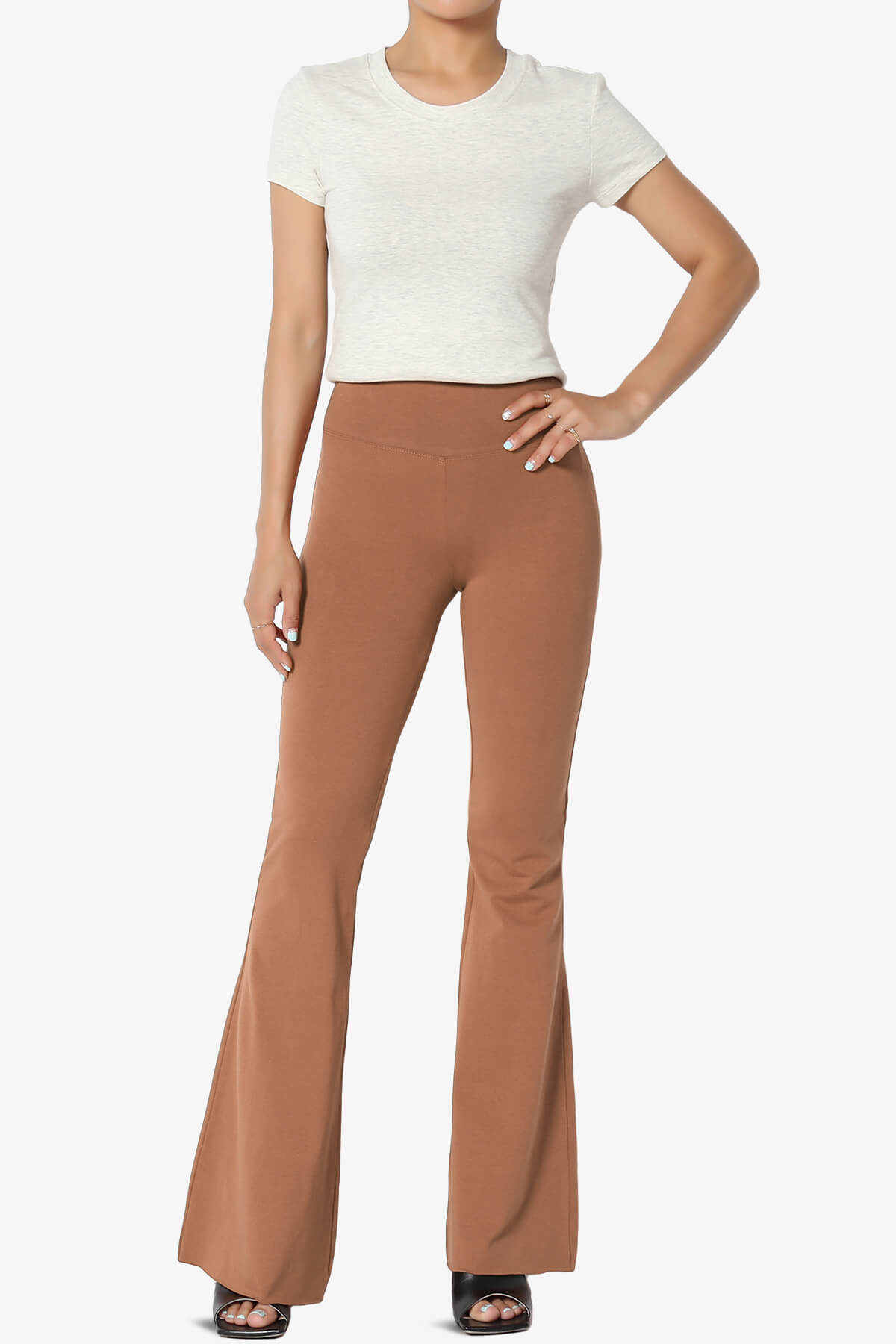 Load image into Gallery viewer, Zaylee Raw Hem Flared Comfy Yoga Pants DEEP CAMEL_6
