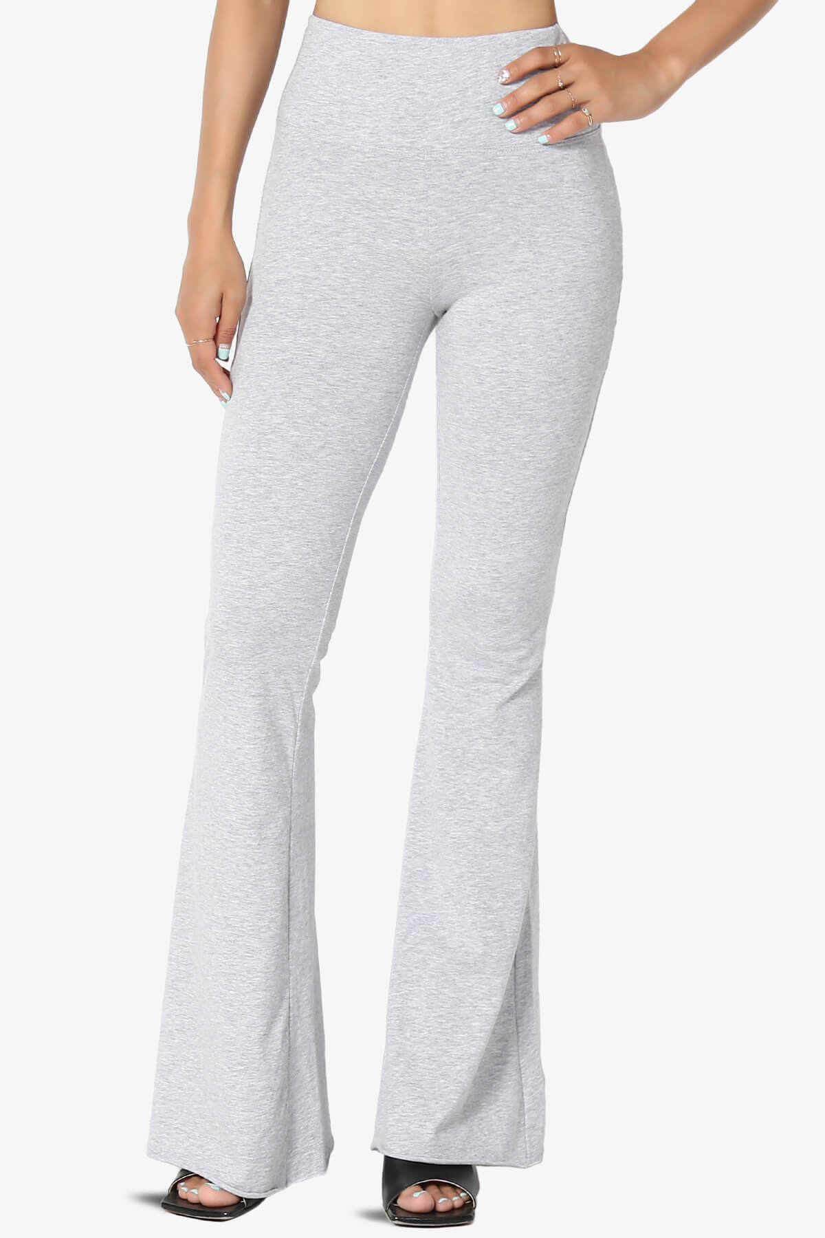 Load image into Gallery viewer, Zaylee Raw Hem Flared Comfy Yoga Pants HEATHER GREY_1

