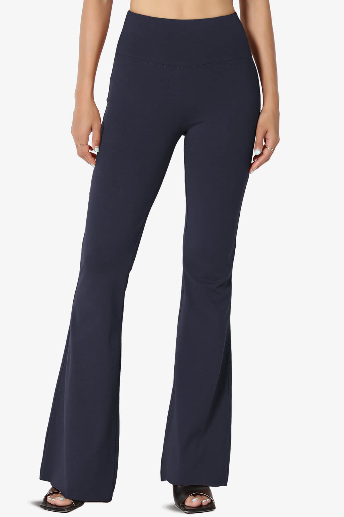 Load image into Gallery viewer, Zaylee Raw Hem Flared Comfy Yoga Pants NAVY_1
