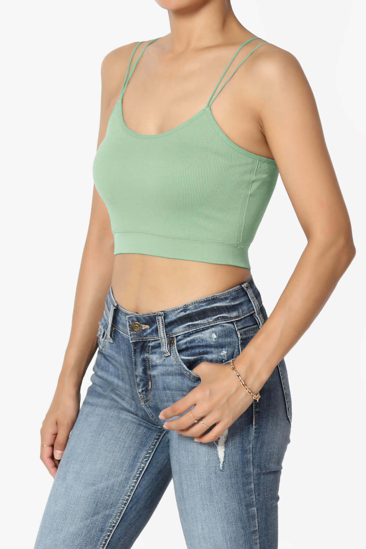 Load image into Gallery viewer, Zippy Skinny Strap Ribbed Seamless Bra Cami LIGHT GREEN_3
