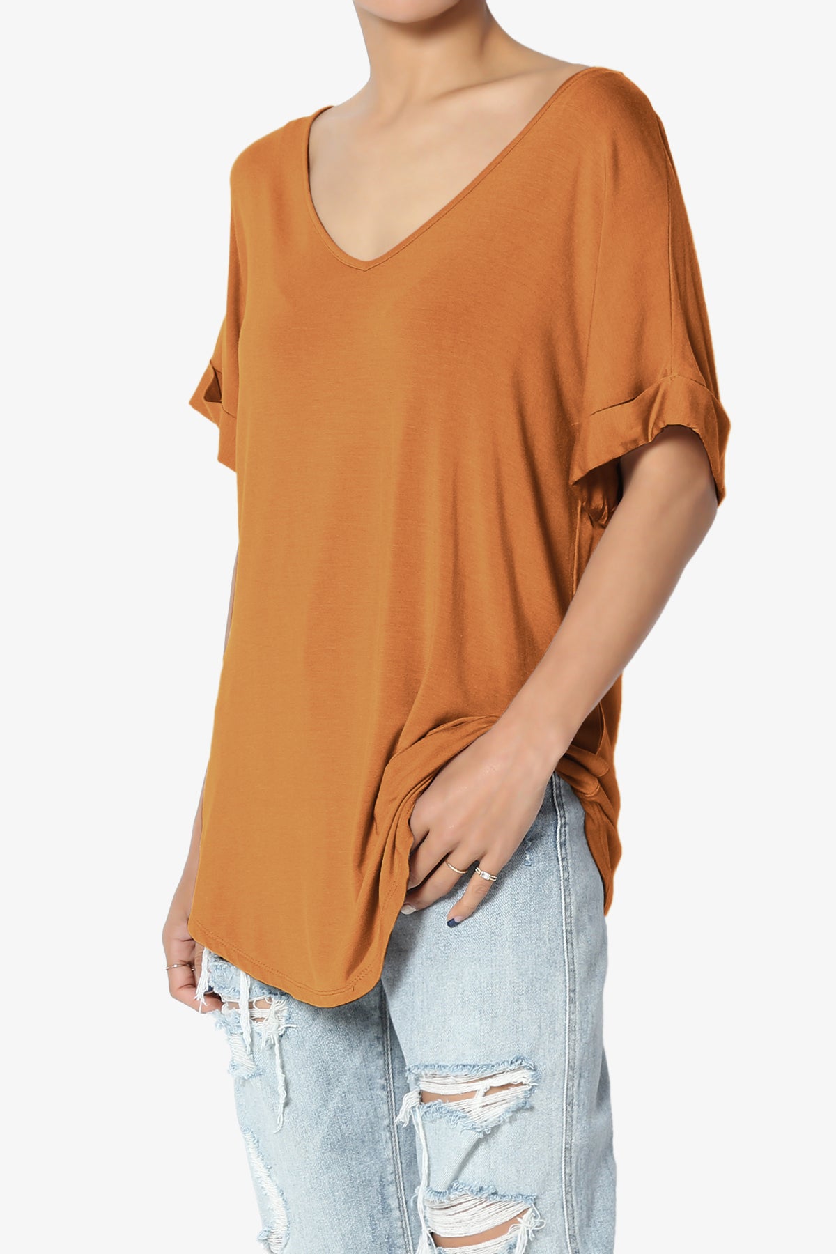 Tracey Wide V-Neck Jersey Top