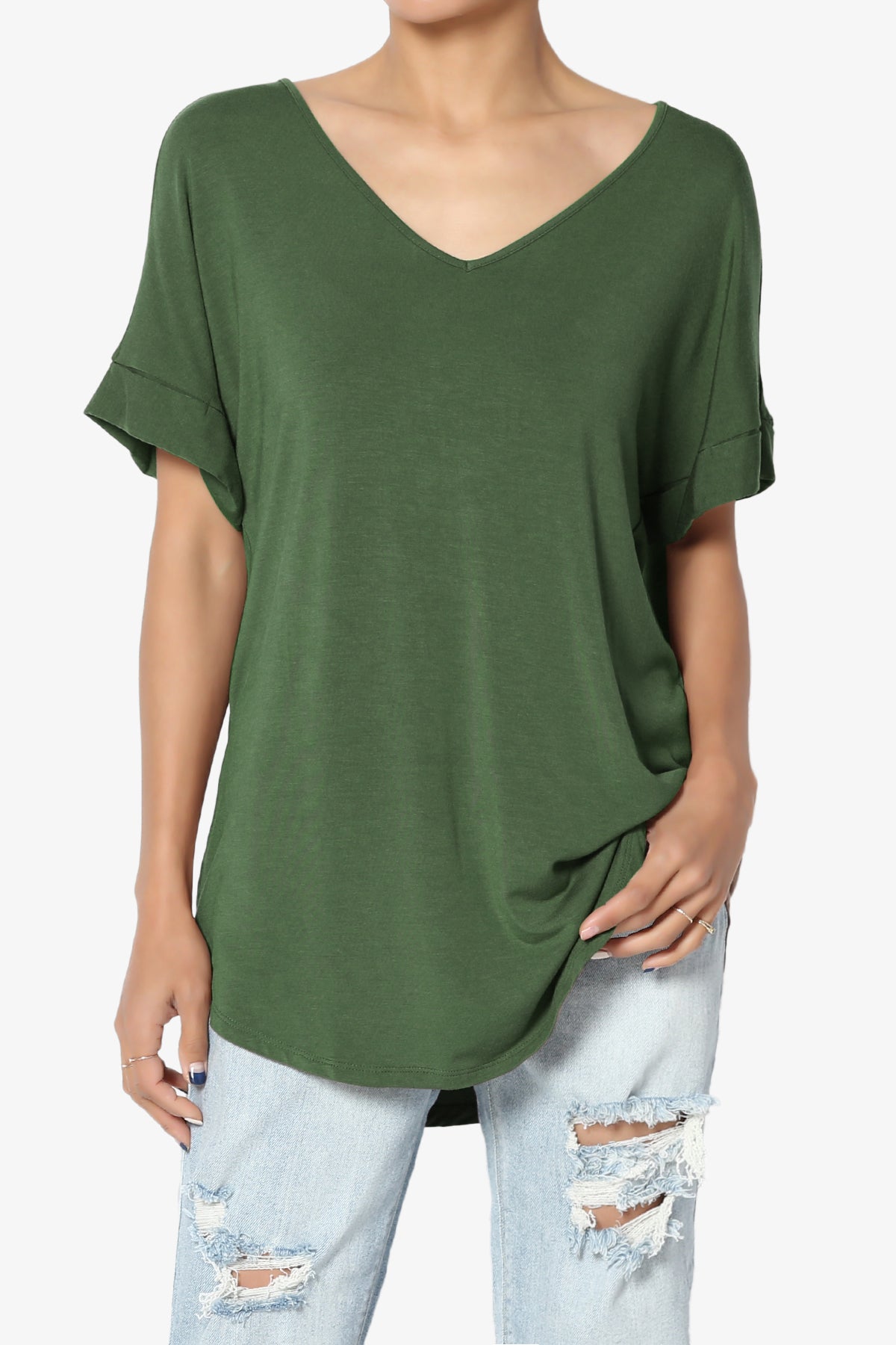 Tracey Wide V-Neck Jersey Top