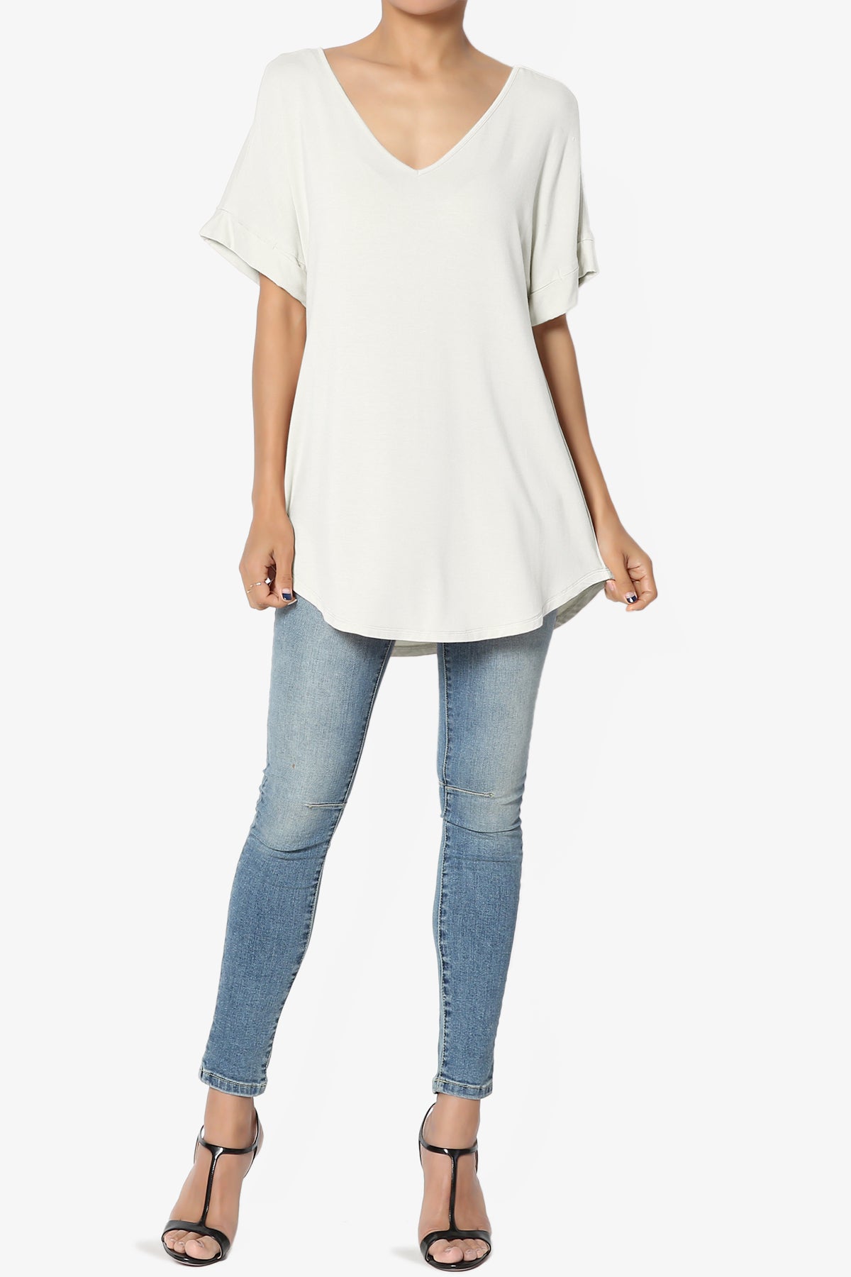 Tracey Wide V-Neck Jersey Top