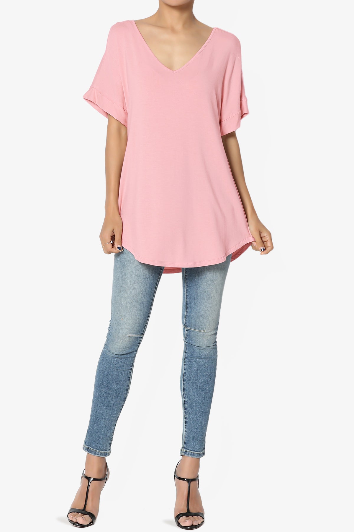 Tracey Wide V-Neck Jersey Top