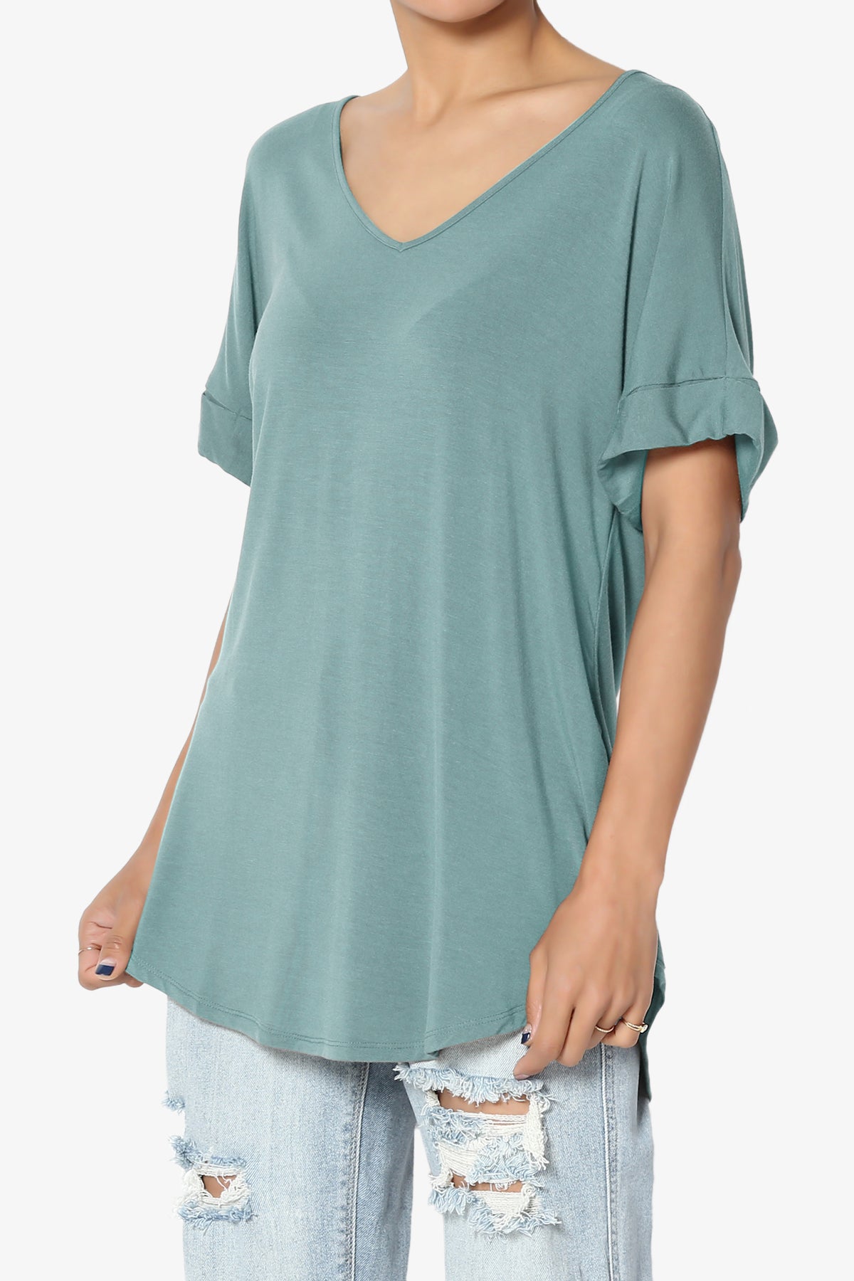 Tracey Wide V-Neck Jersey Top