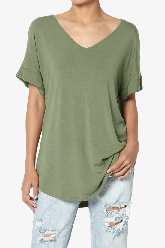 Tracey Wide V-Neck Jersey Top